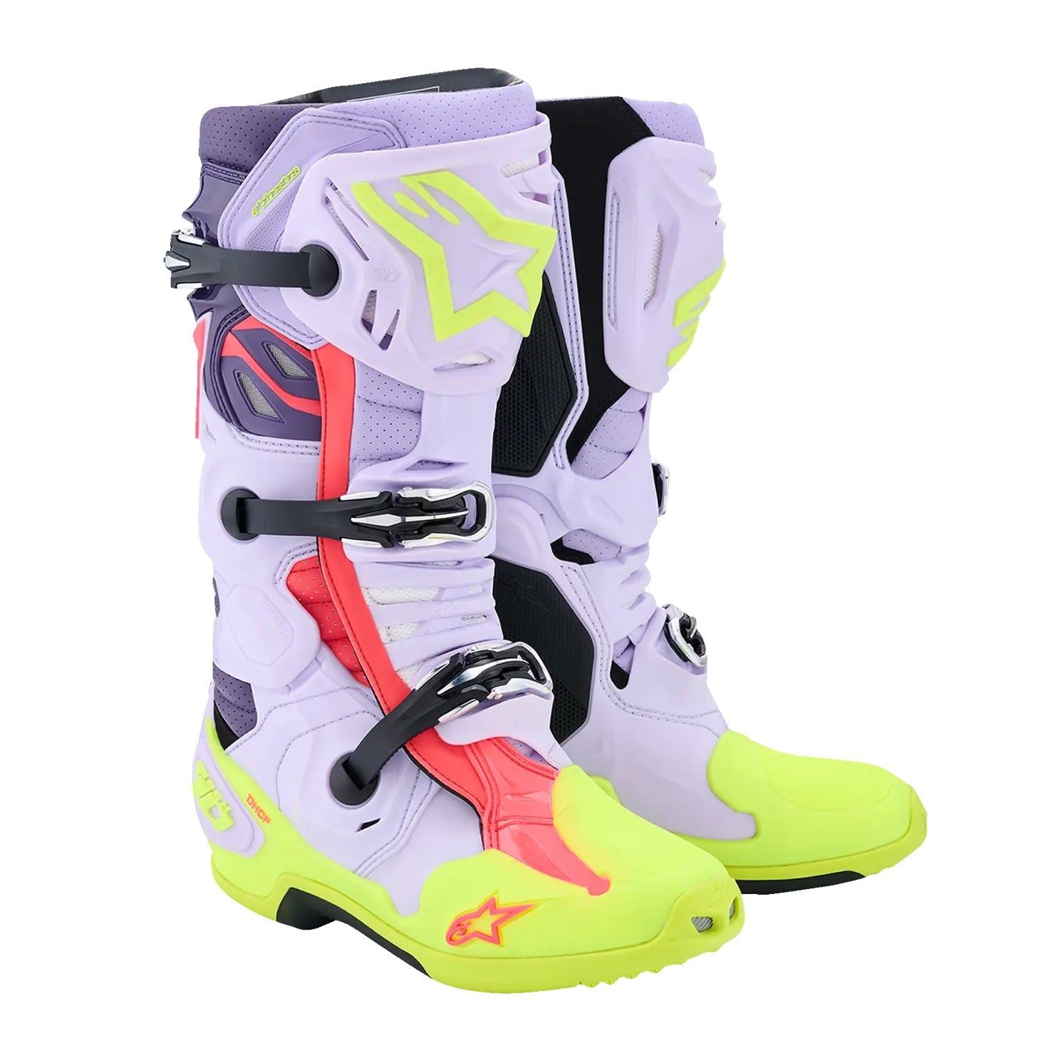 Alpinestars 2026 Tech 10 Supervented MX Boots Purple Yellow Flo Diva Pink